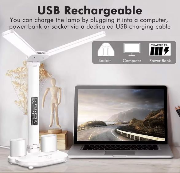 LED Dimmable Desk Lamp with LCD Display – 3 Colour Modes, Eye-Caring Reading Light for Office, Bedroom & Study (Large, Energy Class F) A-B0BWXP85LM-B