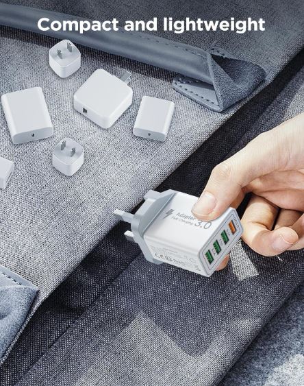 USB Plug Charger, 4-Port USB Fast Charger Plug with 33W Intelligent Quick Charge 3.0 Wall Charger, Multi USBPower Adapter UK Fast Charging for iPhone 15 14 13 Pro Max X 8 7 6,Samsung S21 S20 S10 S9