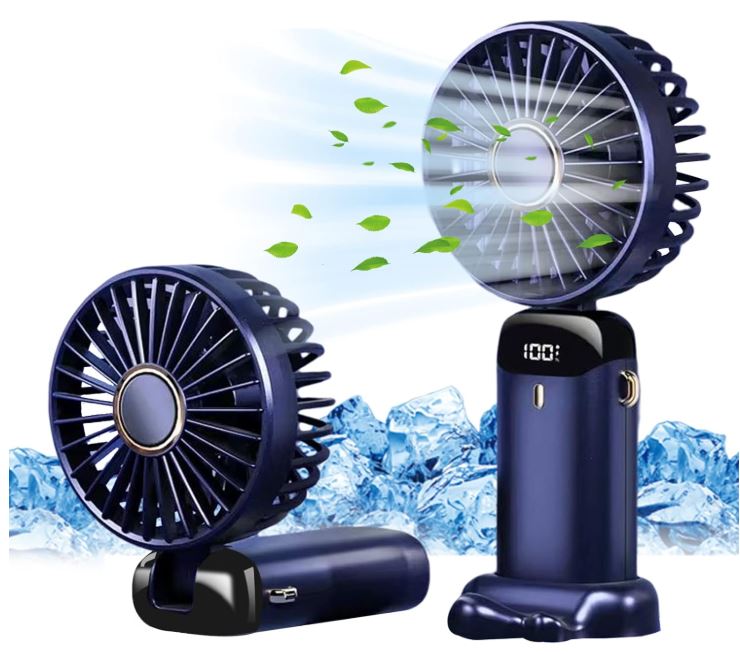 5-Speed Portable Handheld Fan – USB Rechargeable Foldable Mini Fan with LED Display for Home, Office & Travel (Dark Blue)
