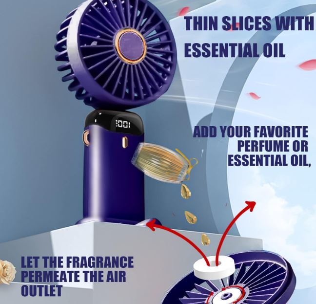 5-Speed Portable Handheld Fan – USB Rechargeable Foldable Mini Fan with LED Display for Home, Office & Travel (Dark Blue)